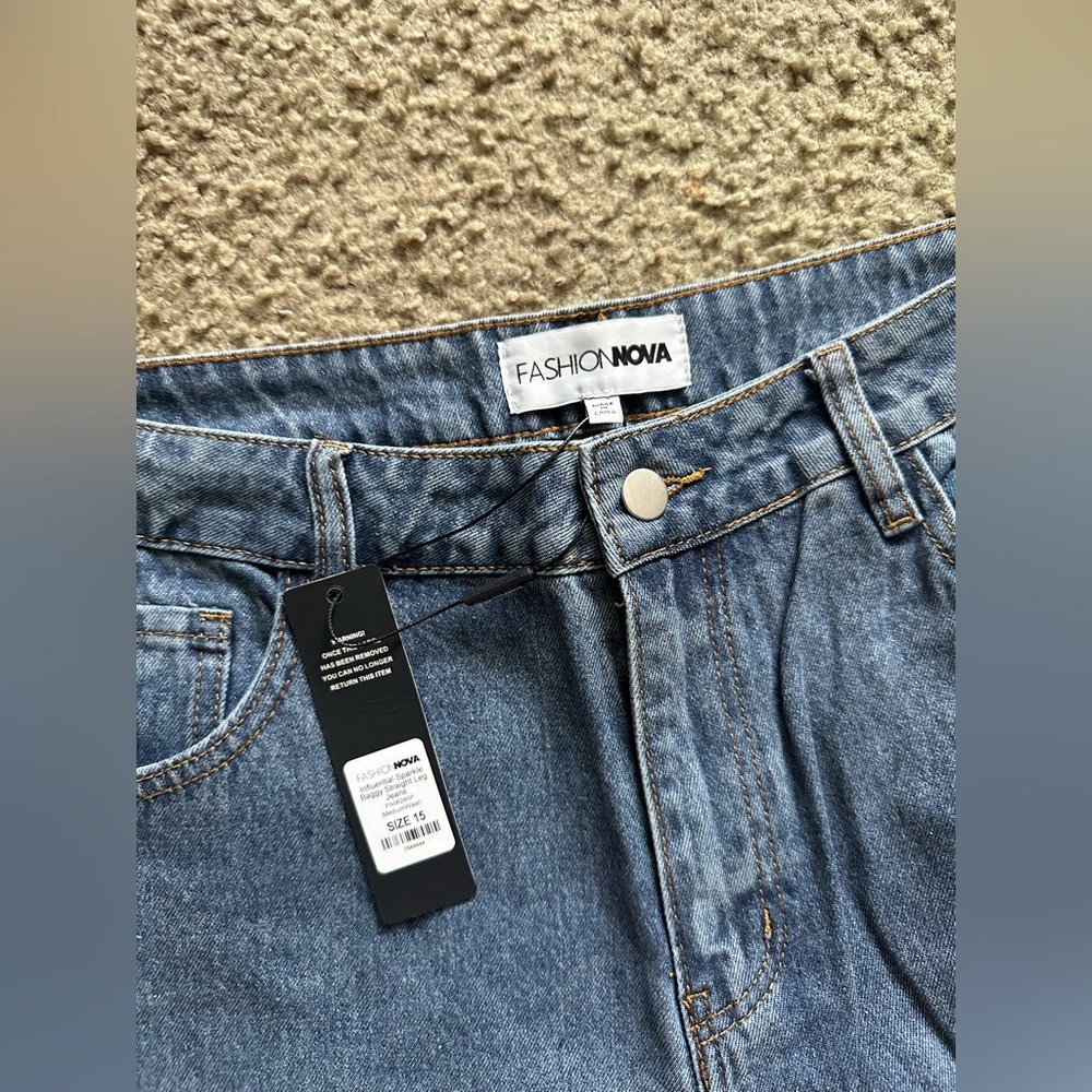 Fashion Nova Classic Turn Over Blue Women's Jeans Size 15 NWT - Picture 6 of 6